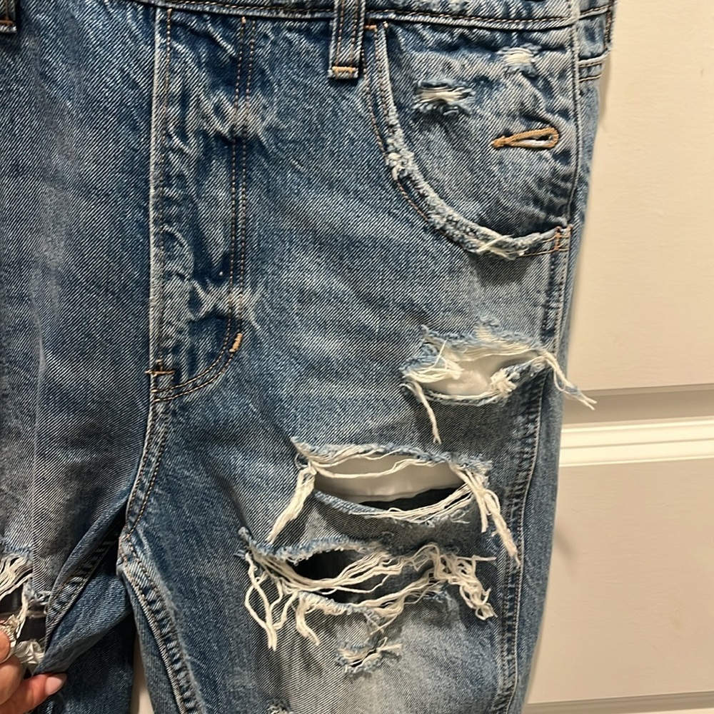 American Eagle 90s Boyfriend Overalls Women's XS Distressed Cotton Blue Denim - Picture 2 of 10